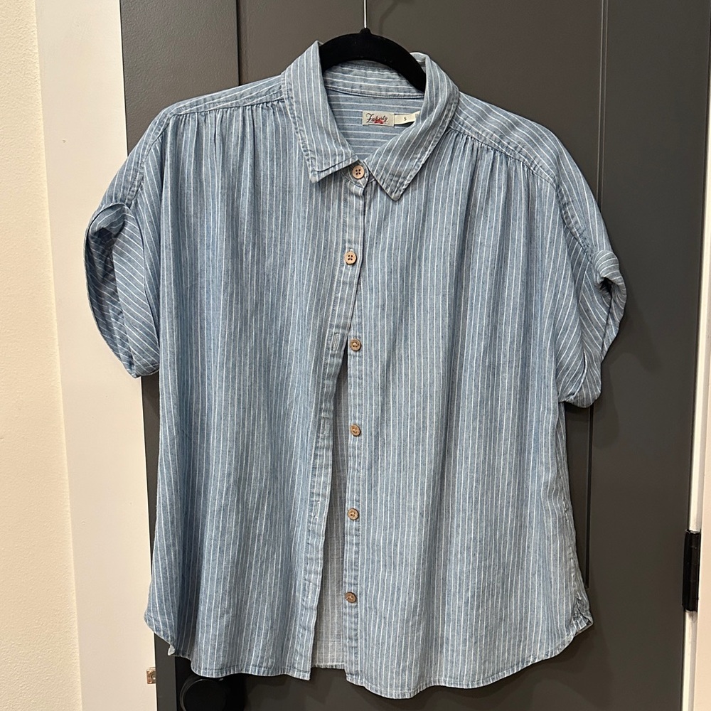 Faherty Blue Striped Blouse